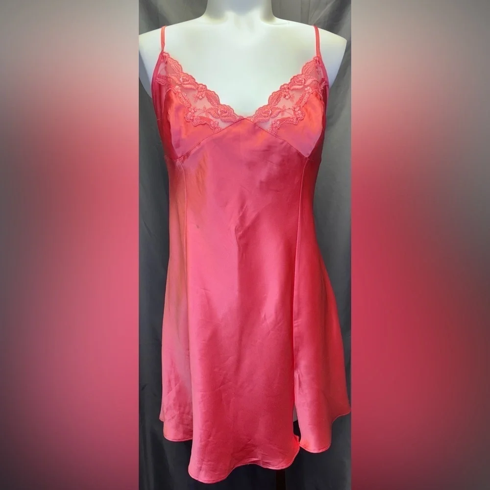 Victoria’s Secret Vintage Satin Slip Dress Negligee lace detail side slit Large